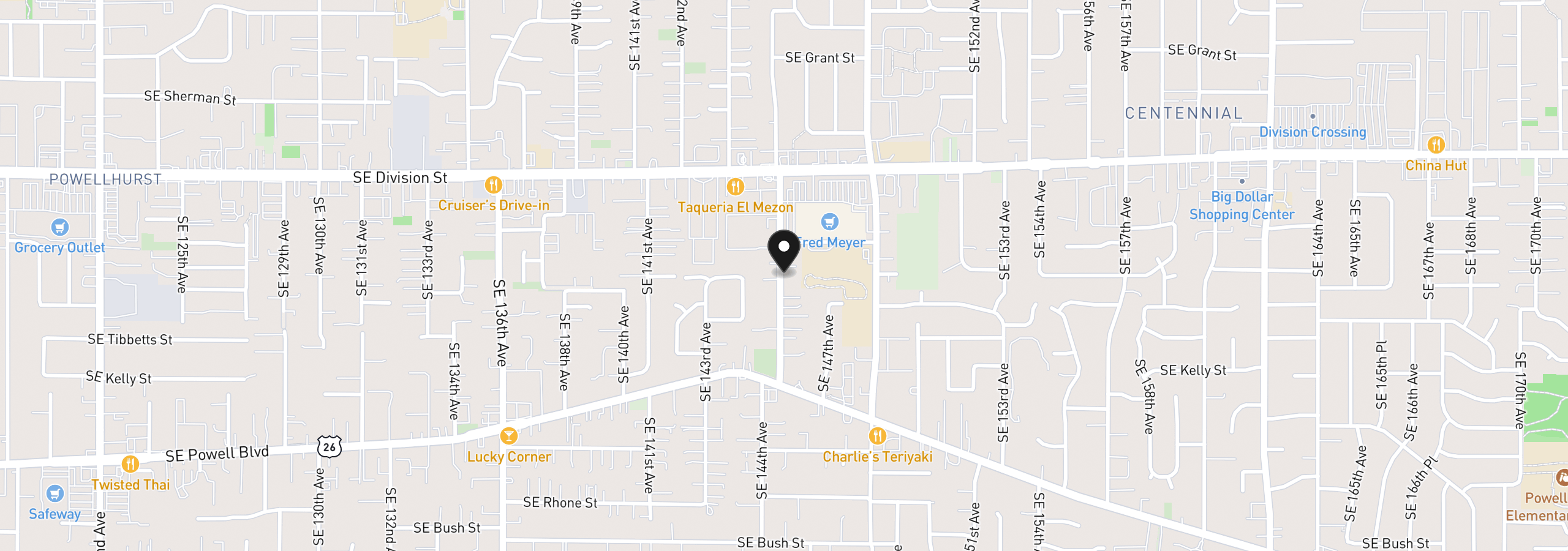 Map showing the location of 2814 SE 145th Ave, Portland, OR 97236