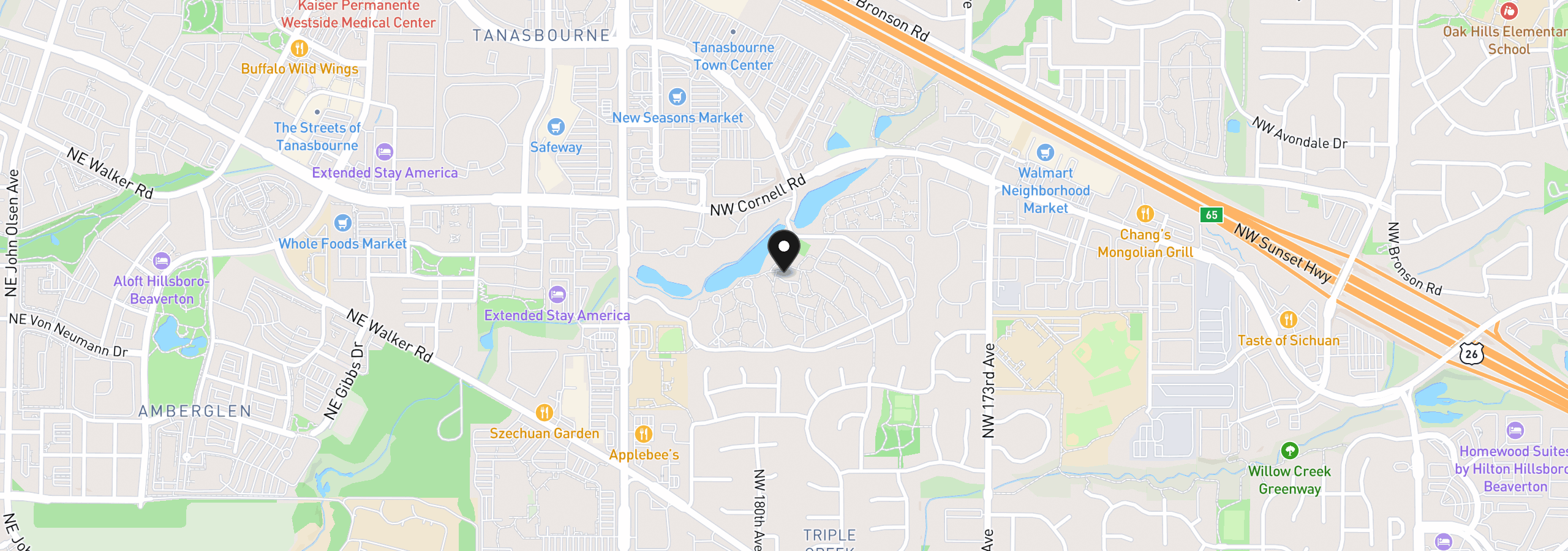 Map showing the location of 1790 NW Lakeway Ln, Beaverton, OR 97006