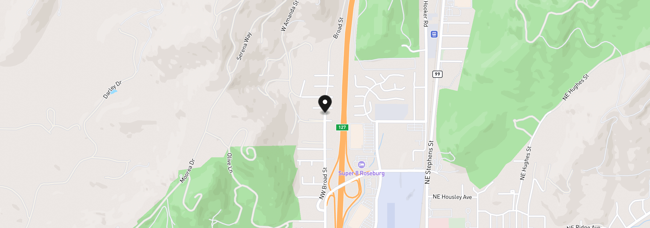 Map showing the location of 0 NW Broad St, Roseburg, OR 97471