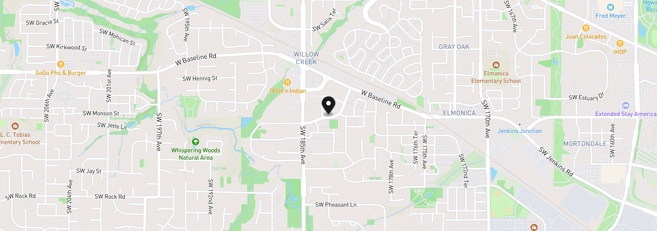 Map showing the location of 18295 SW Alderwood Dr, Beaverton, OR 97003