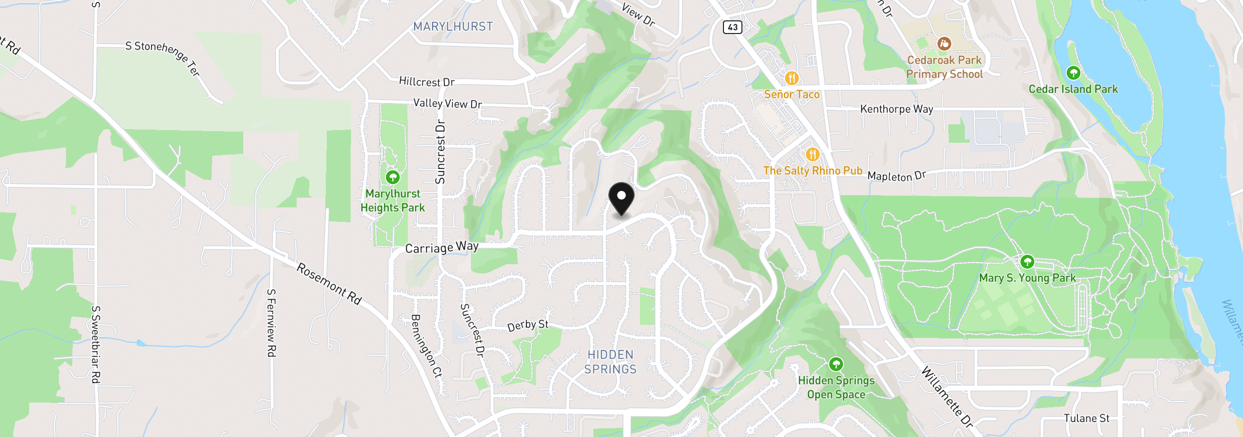 Map showing the location of 2790 Carriage Way, West Linn, OR 97068