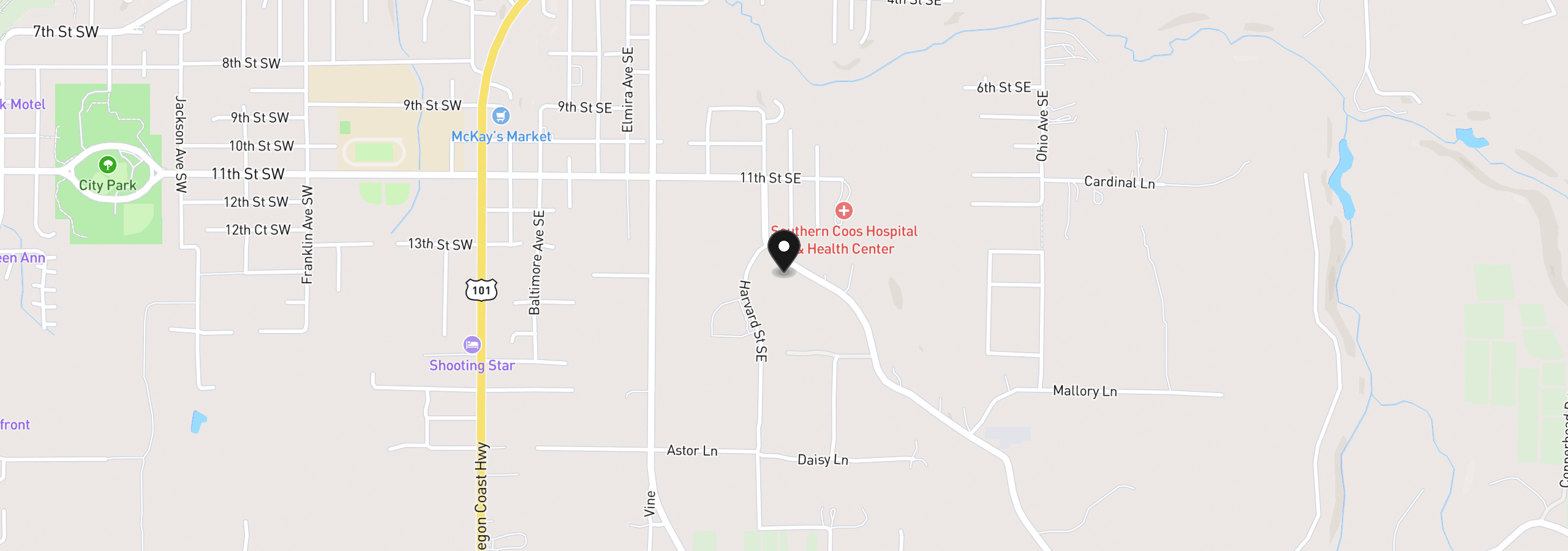 Map showing the location of 87682 Bill Creek Ln, Bandon, OR 97411