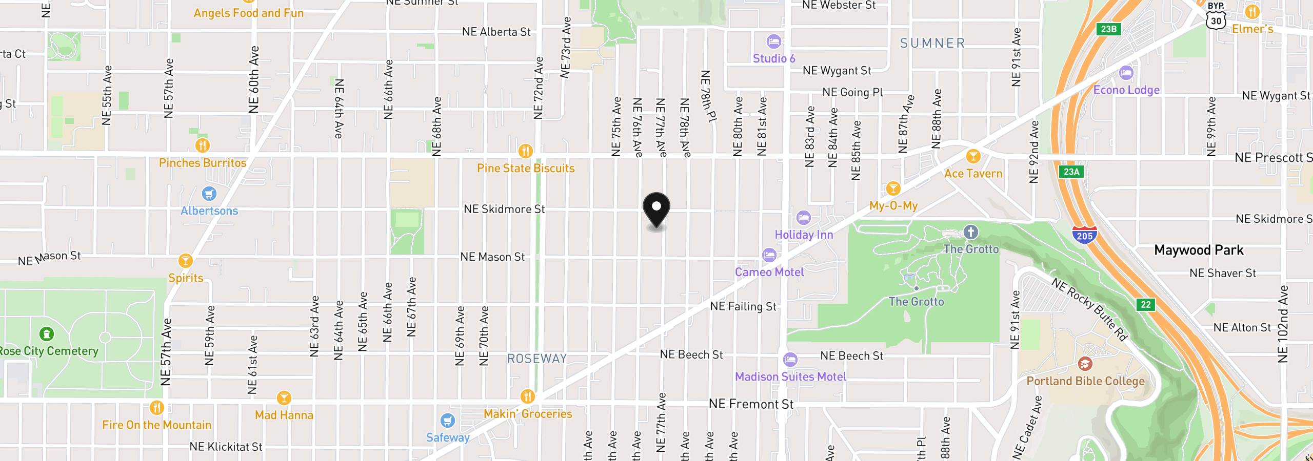 Map showing the location of 4207 NE 77th Ave, Portland, OR 97218