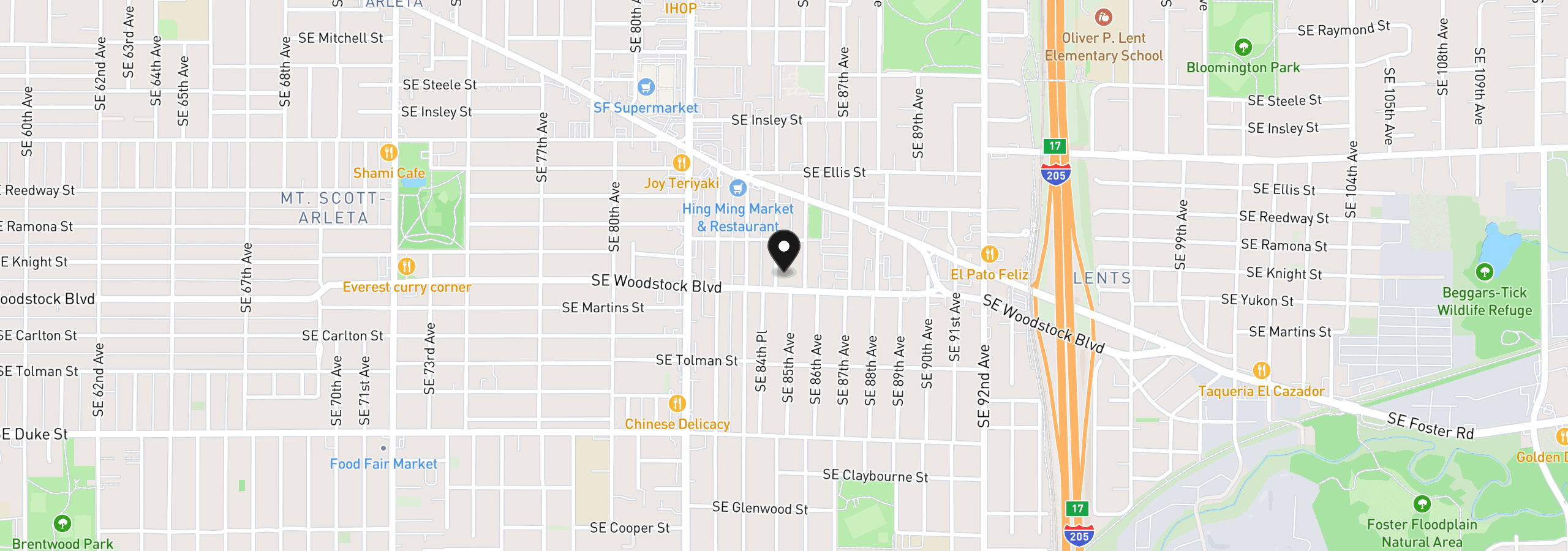 Map showing the location of 5916 SE 85th Ave, Portland, OR 97266