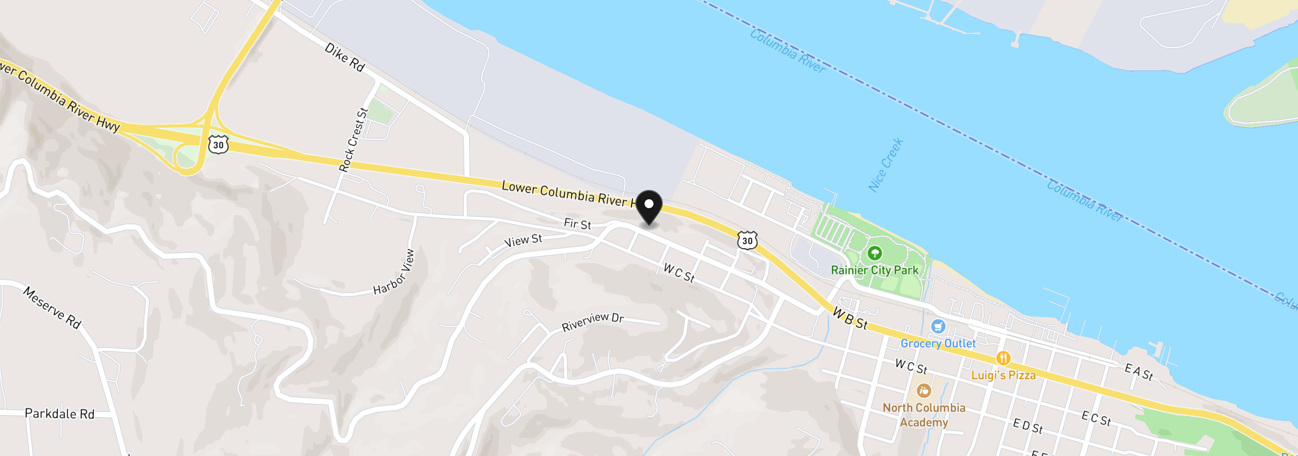 Map showing the location of 1119 W B St, Rainier, OR 97048