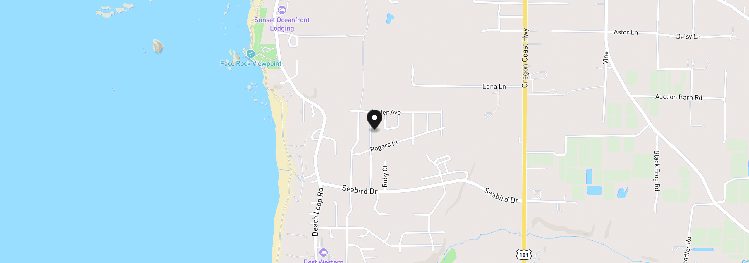 Map showing the location of 2653 Spinnaker Dr, Bandon, OR 97411