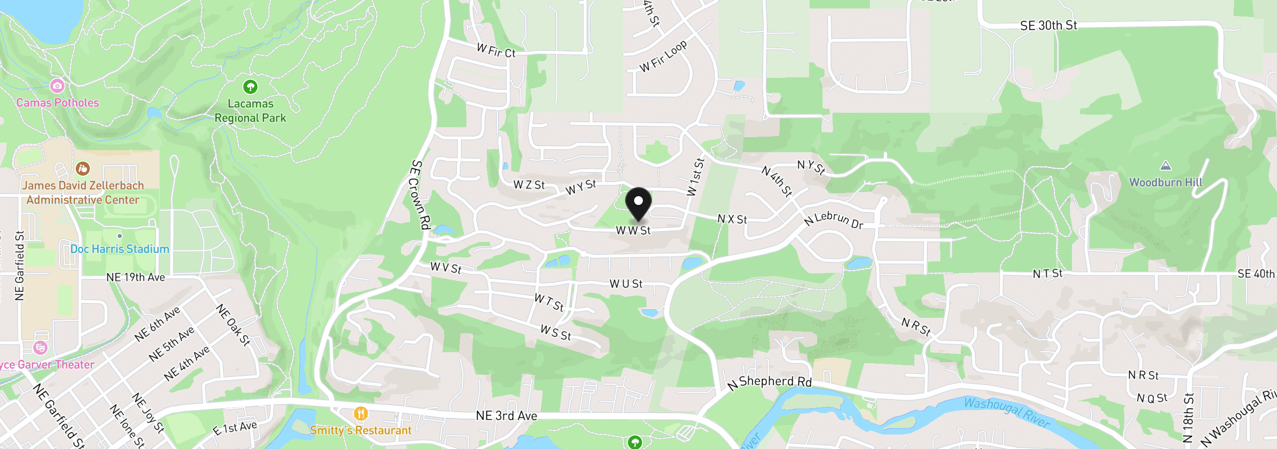 Map showing the location of 405 W W St, Washougal, Wa 98671