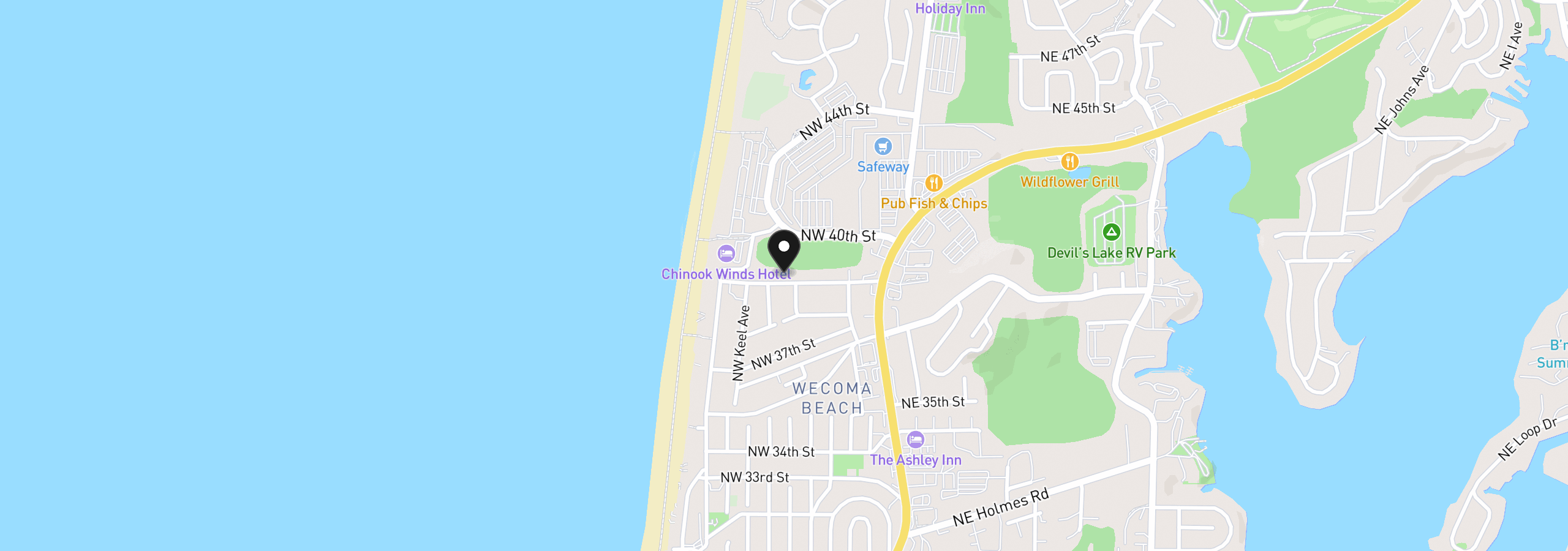 Map showing the location of 1735 NW 39th St, Lincoln City, OR 97367