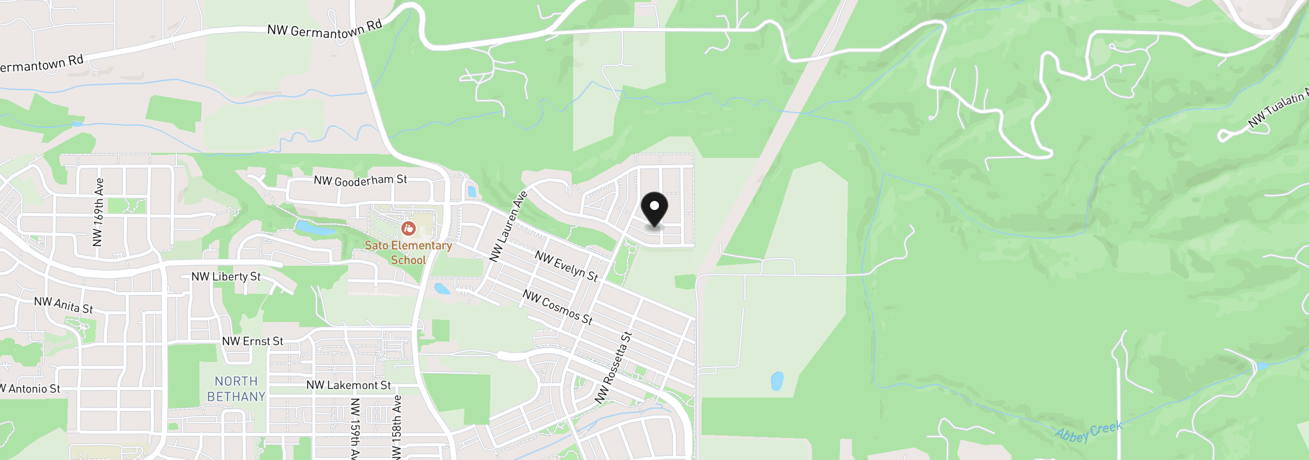 Map showing the location of 14618 NW Lazarus Ln, Portland, OR 97229