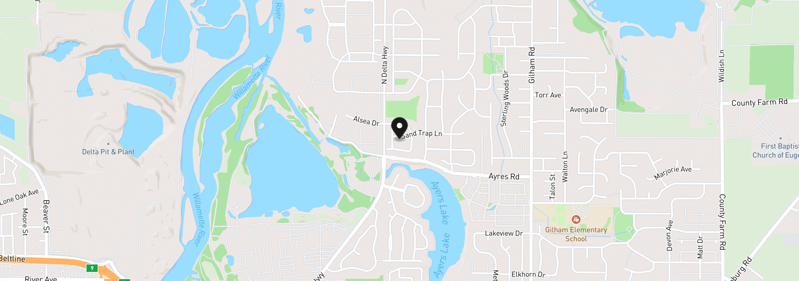 Map showing the location of 1532 Sand Trap Ln, Eugene, OR 97408