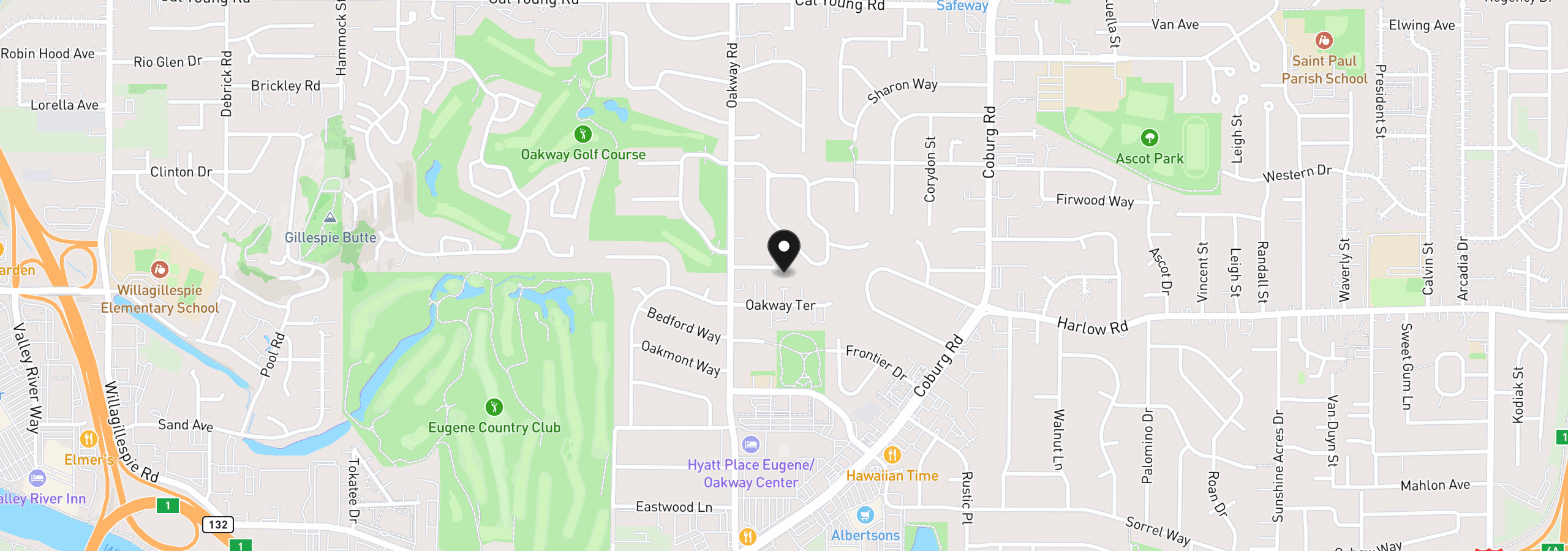 Map showing the location of 2280 Turnberry Ct, Eugene, OR 97401