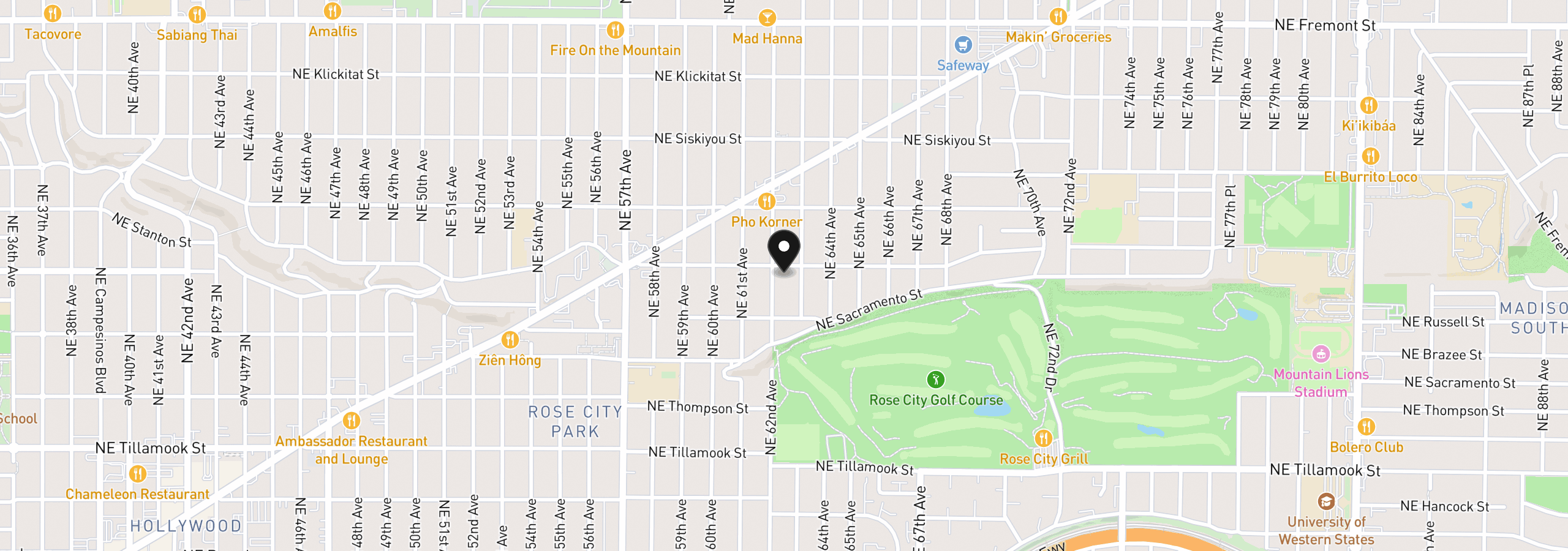 Map showing the location of 6214 NE Alameda St, Portland, OR 97213