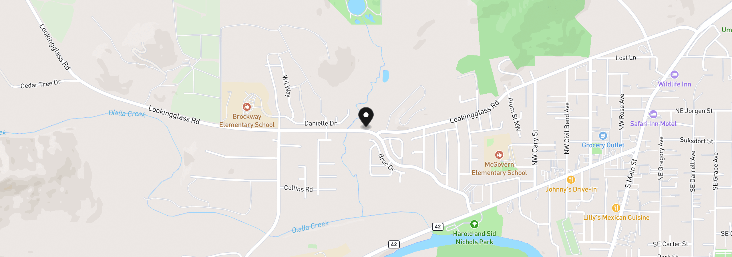 Map showing the location of 0 Lookingglass Rd, Roseburg, OR 97471
