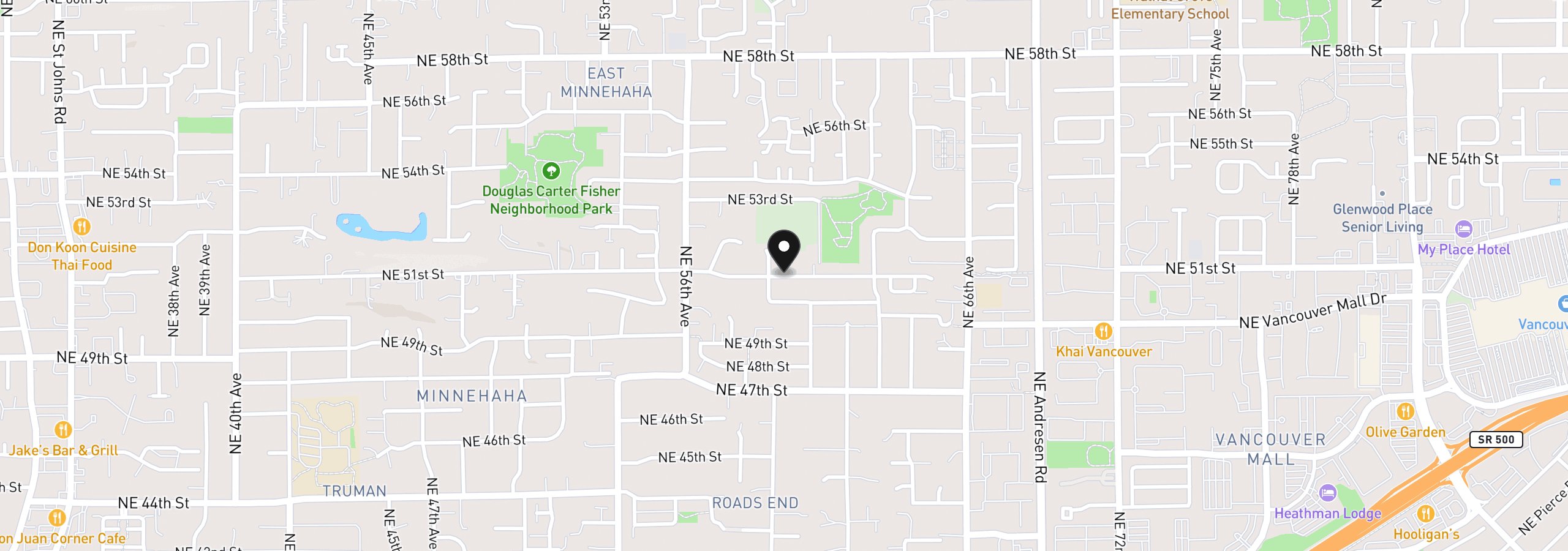 Map showing the location of 6128 NE 51st St, Vancouver, Wa 98661