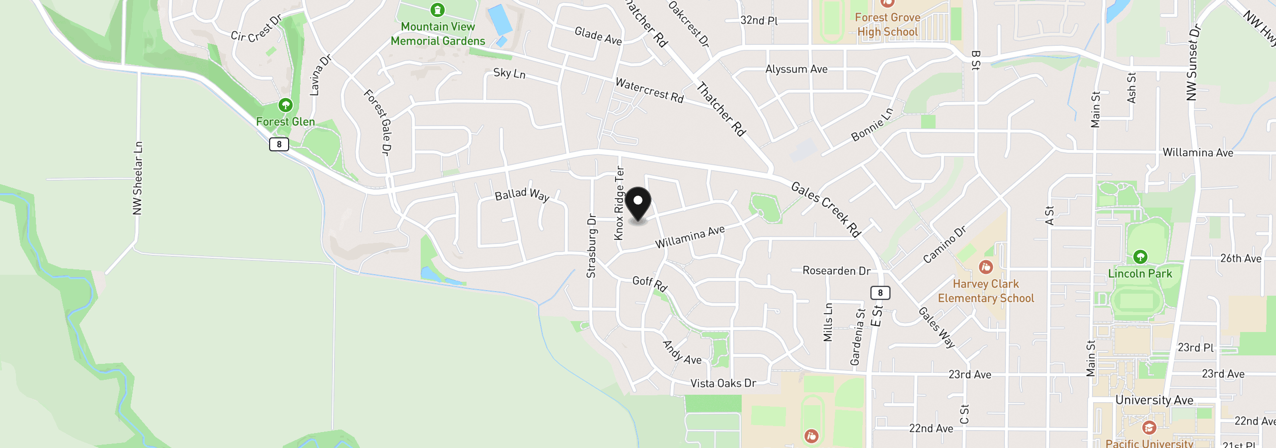 Map showing the location of 2736 Magnolia Way, Forest Grove, OR 97116