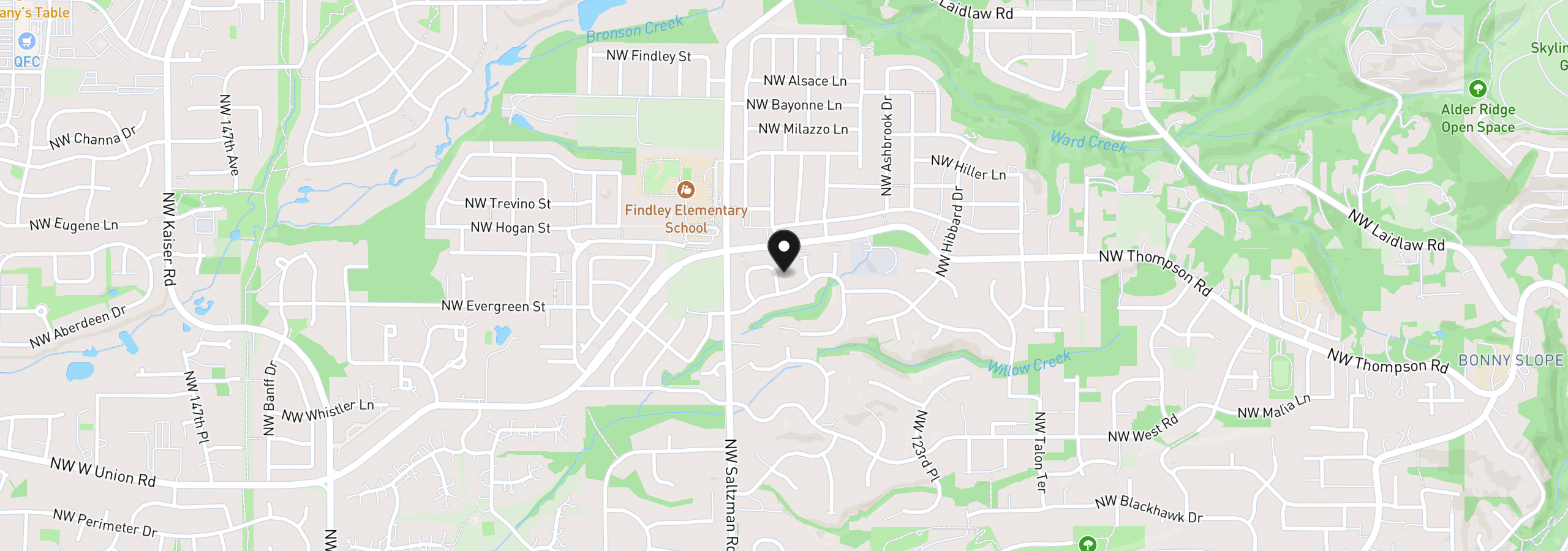 Map showing the location of 3824 NW Brookview Way, Portland, OR 97229