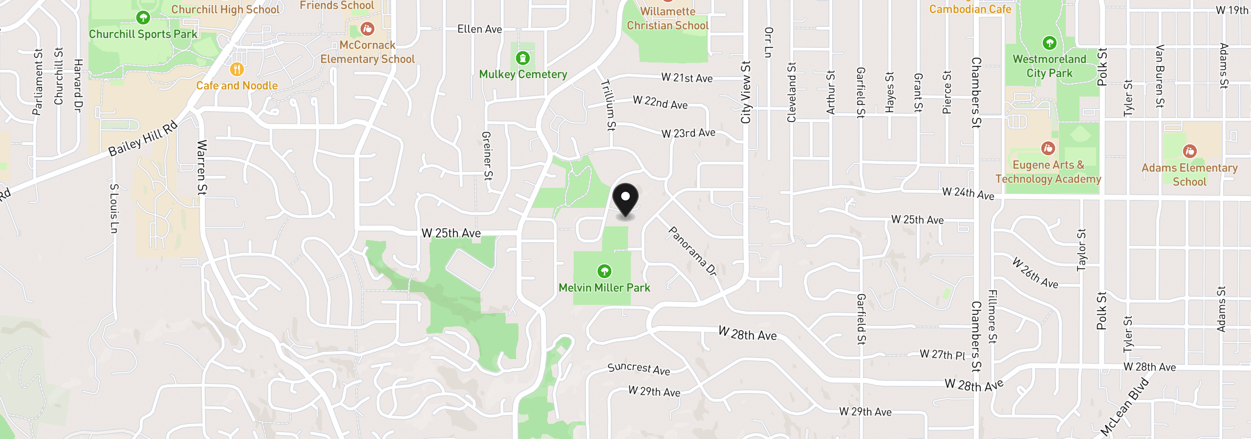 Map showing the location of 2650 Bowmont Dr, Eugene, OR 97405
