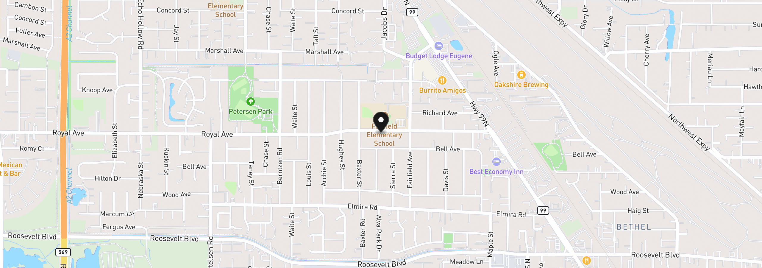 Map showing the location of 3462 Royal Ave, Eugene, OR 97402