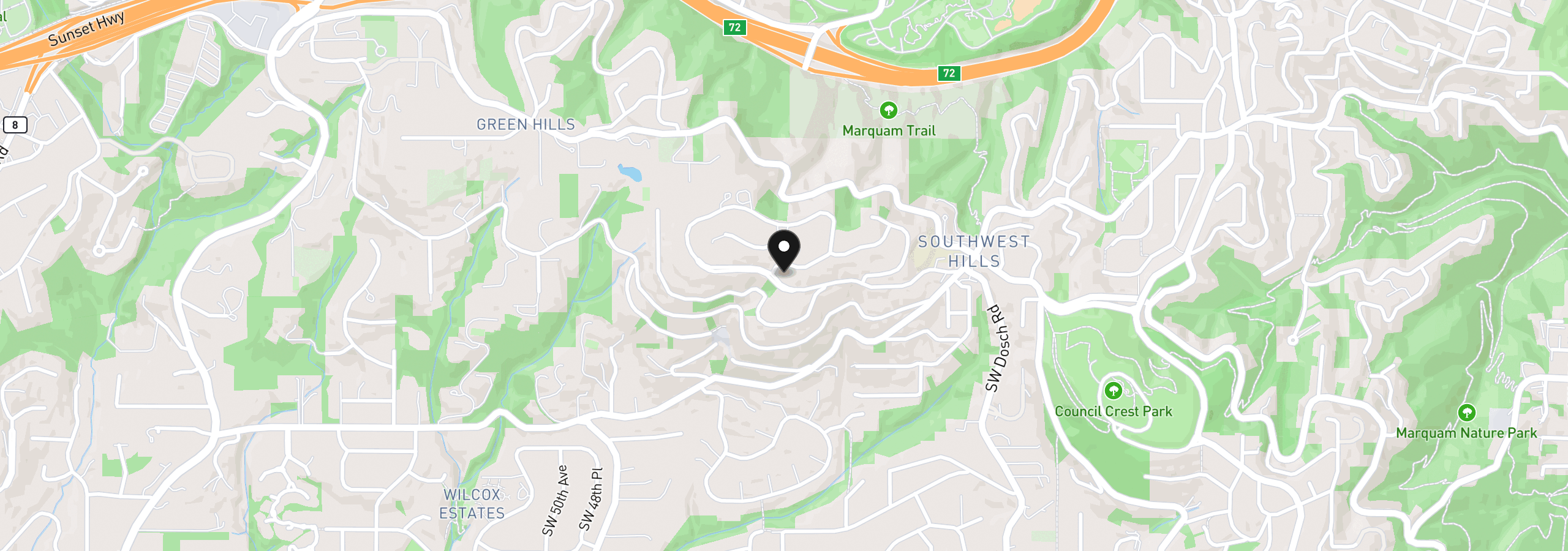 Map showing the location of 4061 SW Greenleaf Dr, Portland, OR 97221