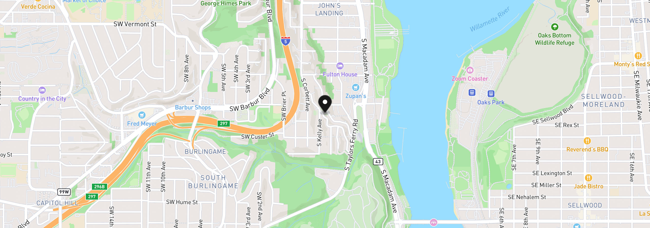 Map showing the location of S Fulton Park Blvd 7, Portland, OR 97219