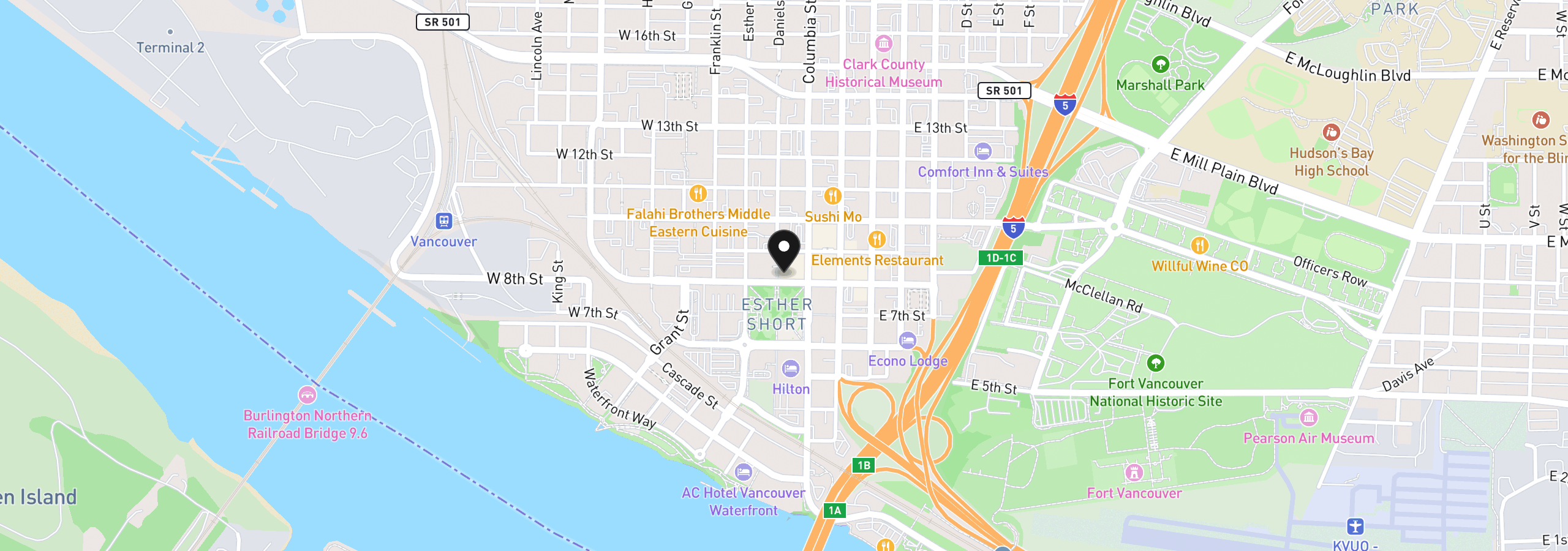 Map showing the location of 300 W 8th St 206, Vancouver, Wa 98660