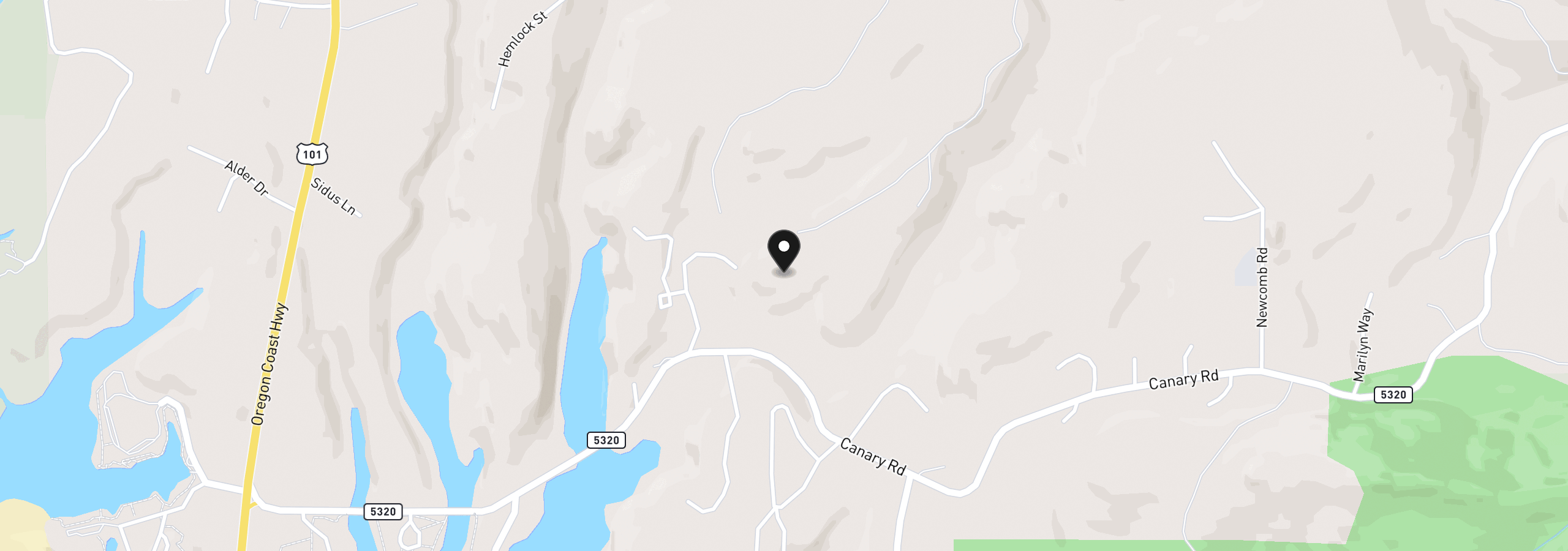 Map showing the location of 6000 Little Woahink Dr, Florence, OR 97439