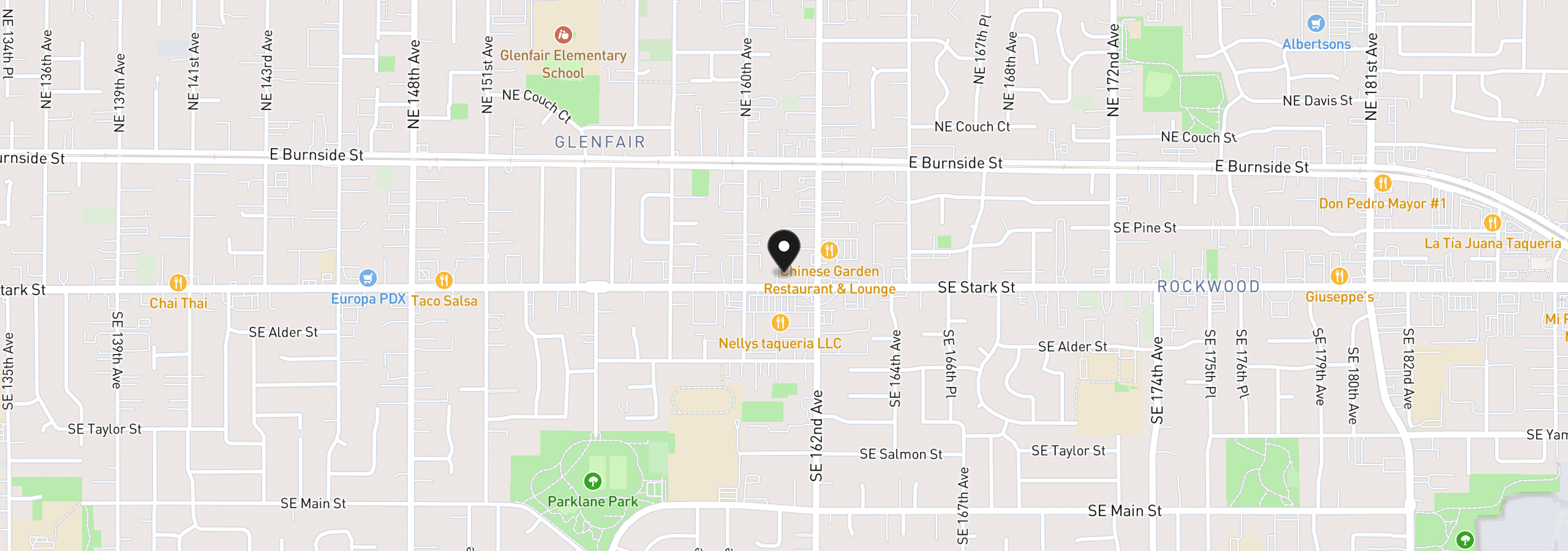 Map showing the location of 16119 SE Stark St, Portland, OR 97233