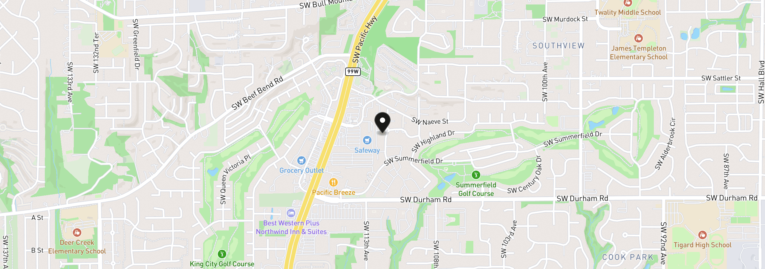 Map showing the location of 15525 SW 114th Ct 34, Tigard, OR 97224