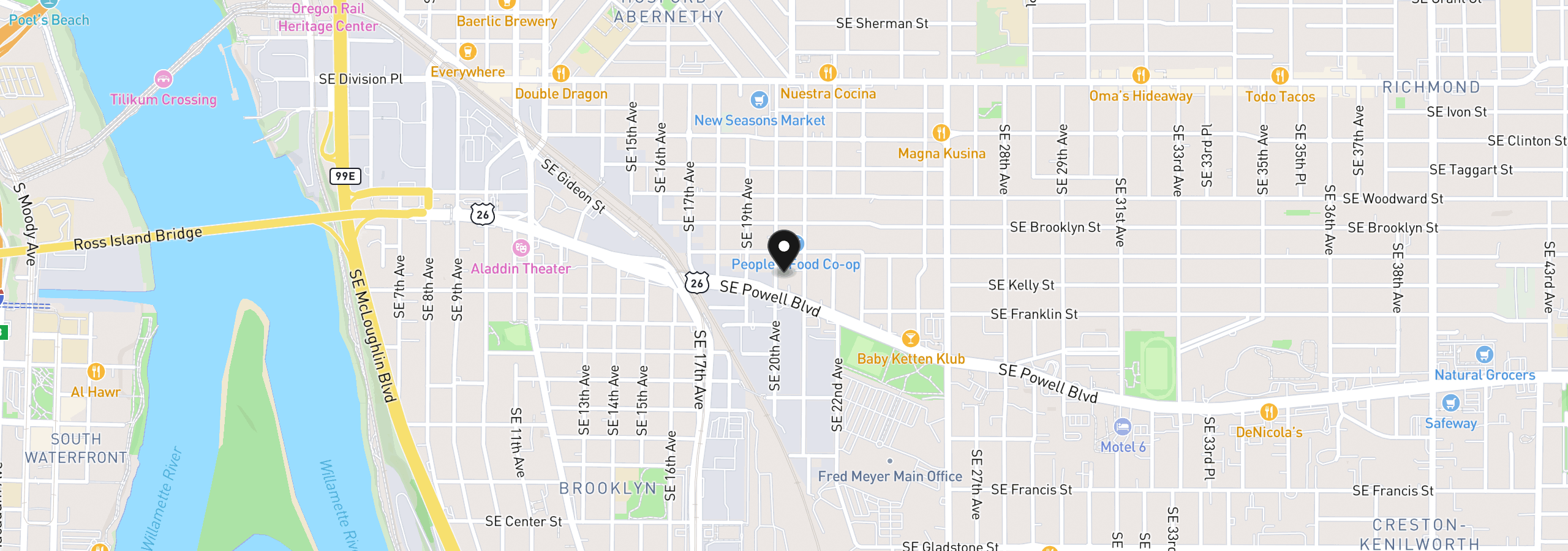 Map showing the location of 3124 SE 20th Ave, Portland, OR 97202