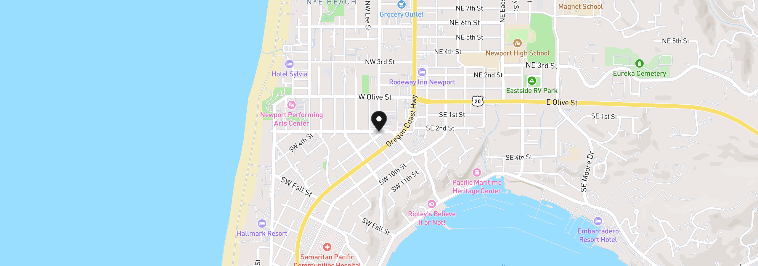 Map showing the location of 208 NW 7th St, Newport, OR 97365