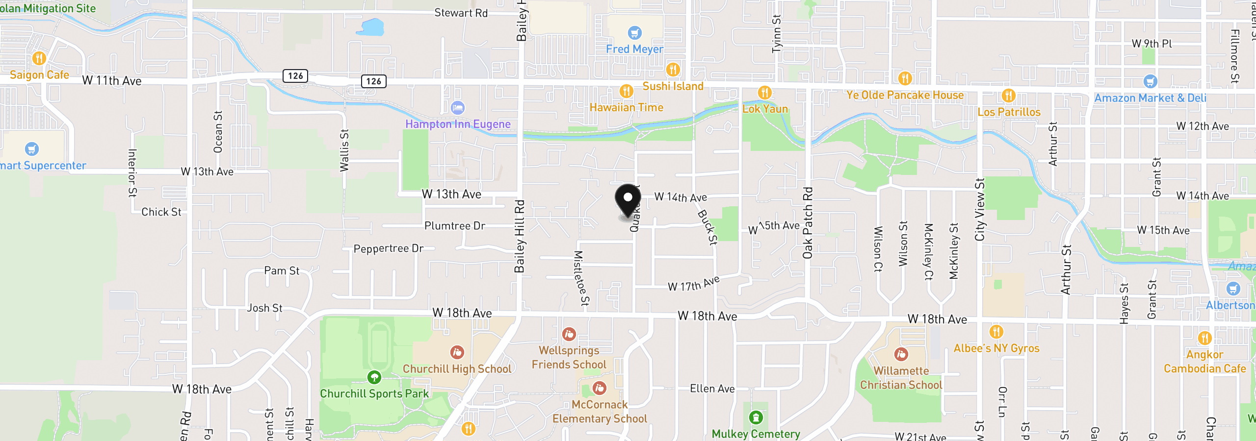 Map showing the location of 1498 Quaker St, Eugene, OR 97402
