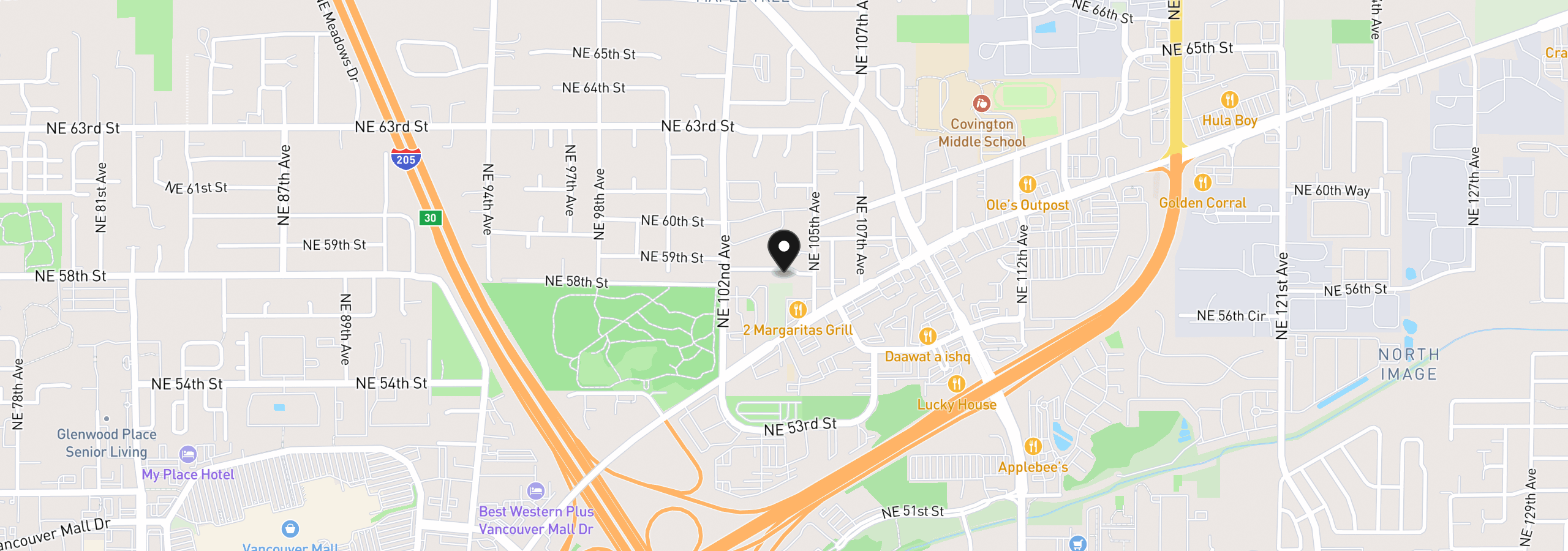 Map showing the location of 10323 NE 58th St, Vancouver, Wa 98662
