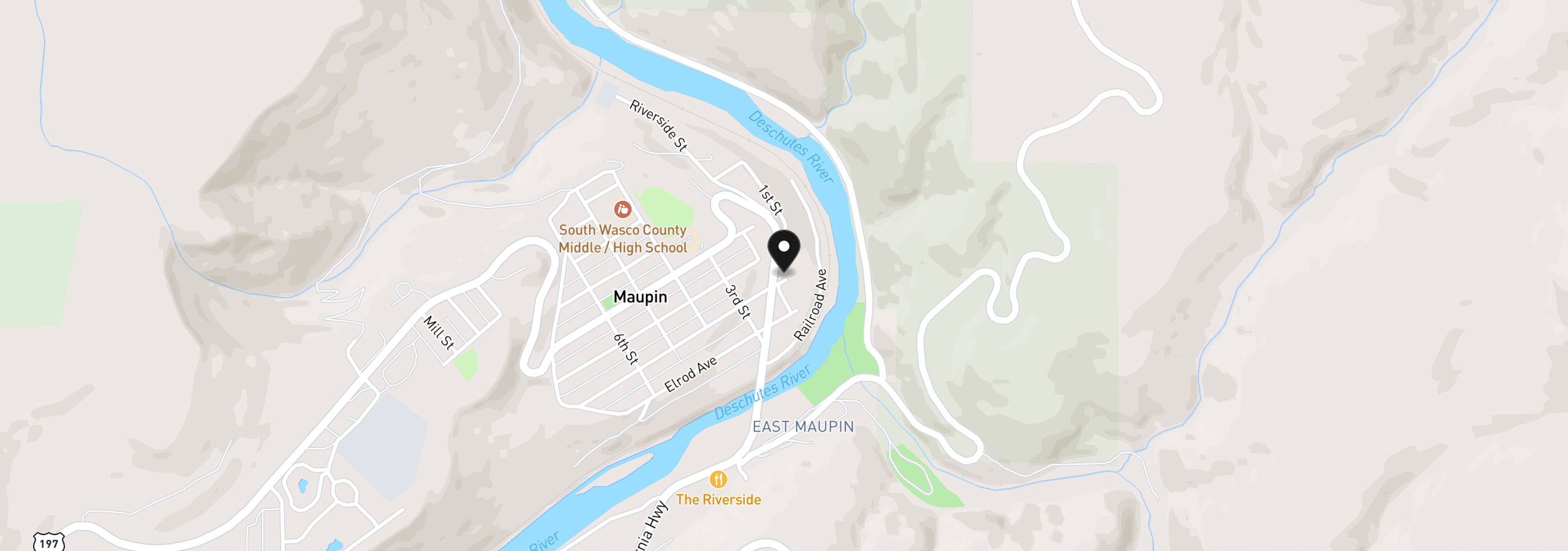 Map showing the location of 110 Staats Ave, Maupin, OR 97037