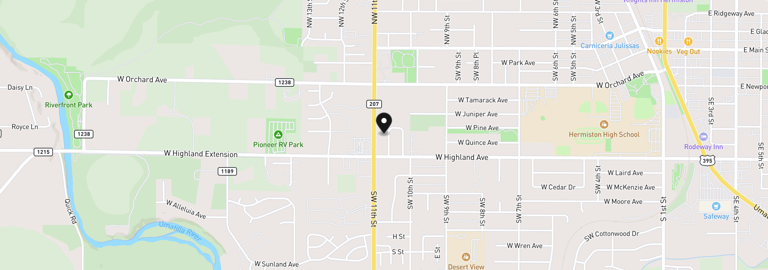 Map showing the location of 27 SW Birch Dr, Hermiston, OR 97838