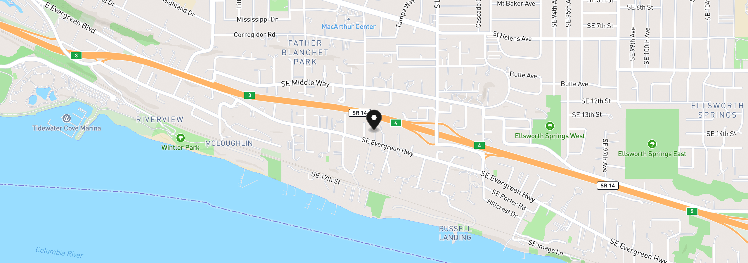 Map showing the location of 8008 SE Evergreen Hwy, Vancouver, Wa 98664