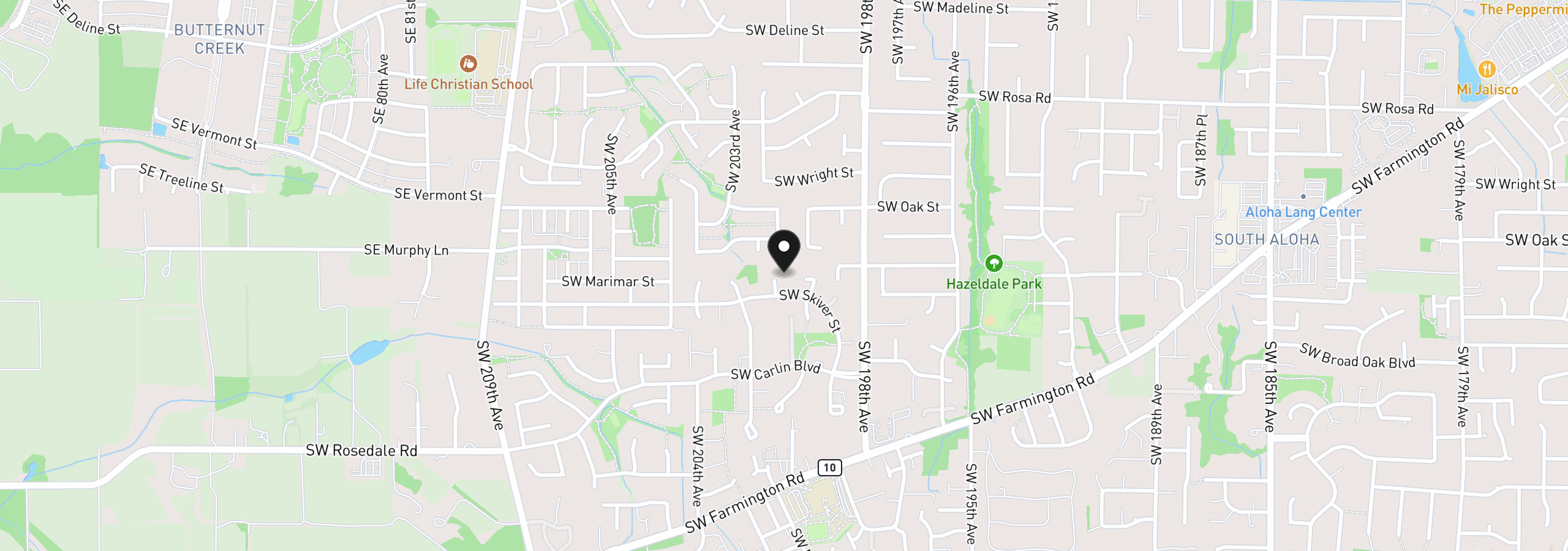 Map showing the location of 6278 SW 202nd Pl, Beaverton, OR 97078