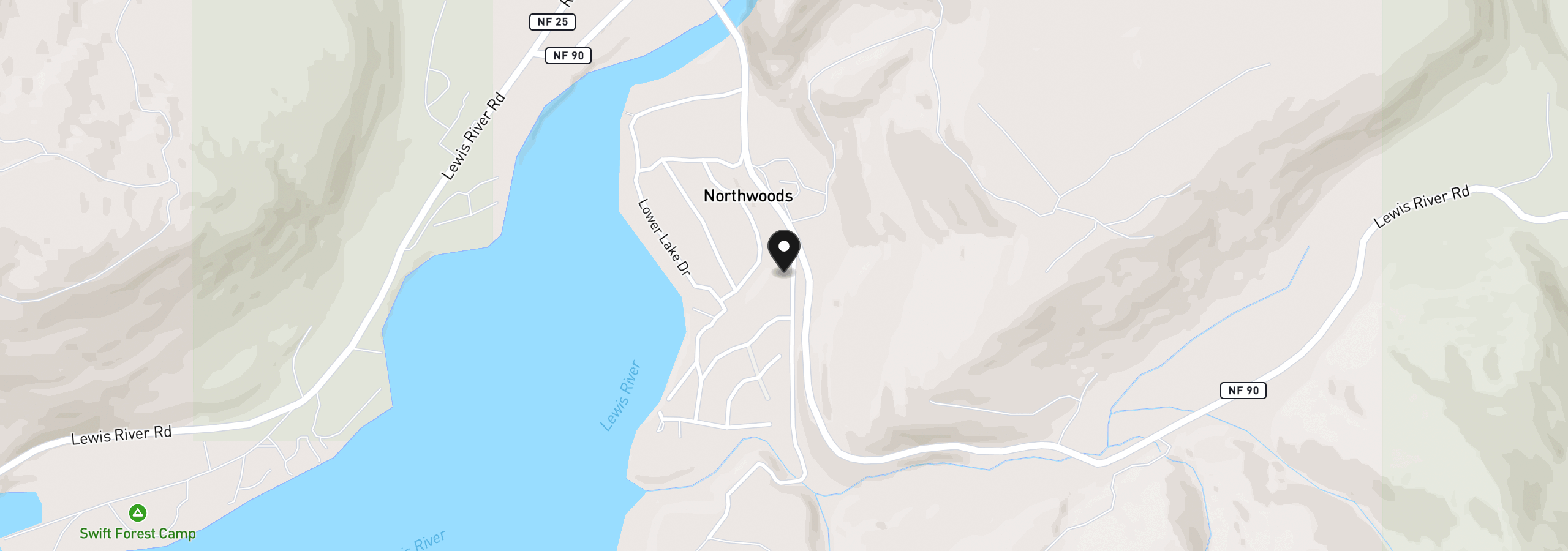 Map showing the location of Cabin 62 Northwoods, Cougar, Wa 98616