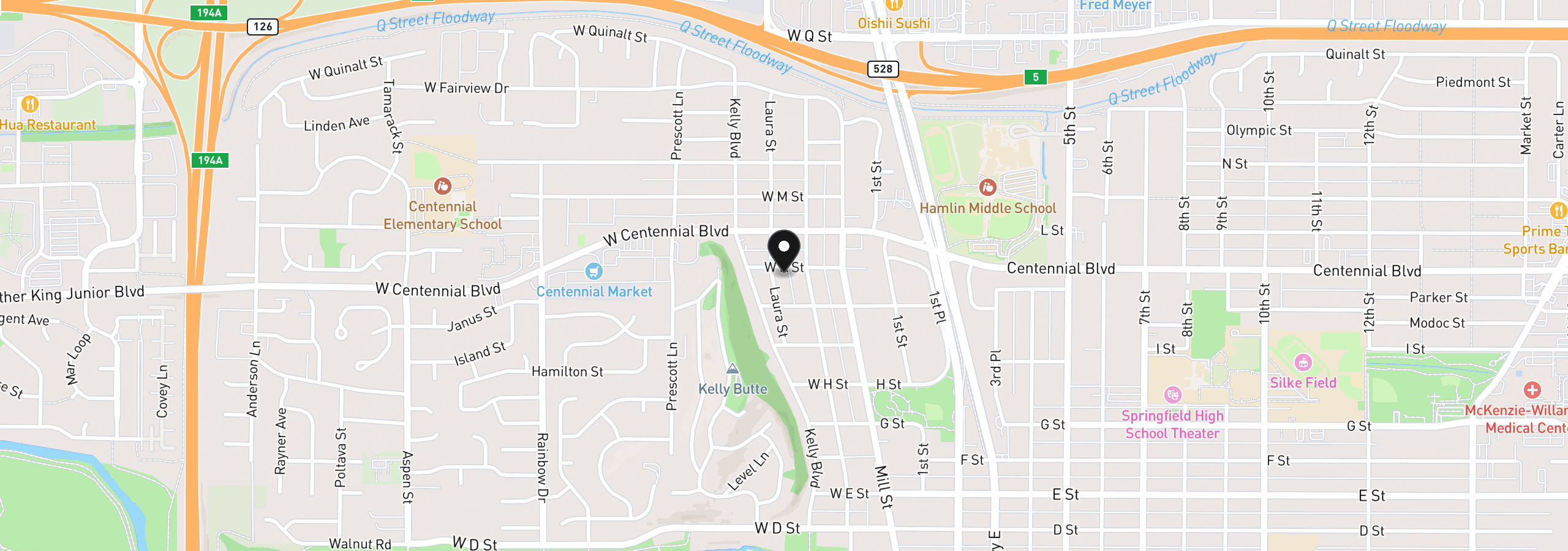 Map showing the location of 239 W K St, Springfield, OR 97477