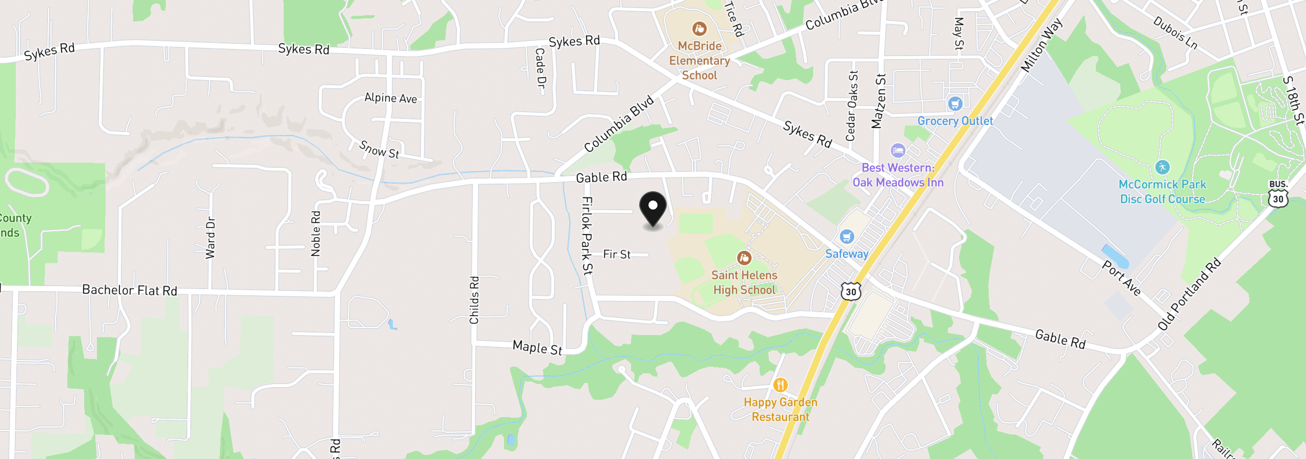 Map showing the location of 2675 Gable Rd, St. Helens, OR 97051