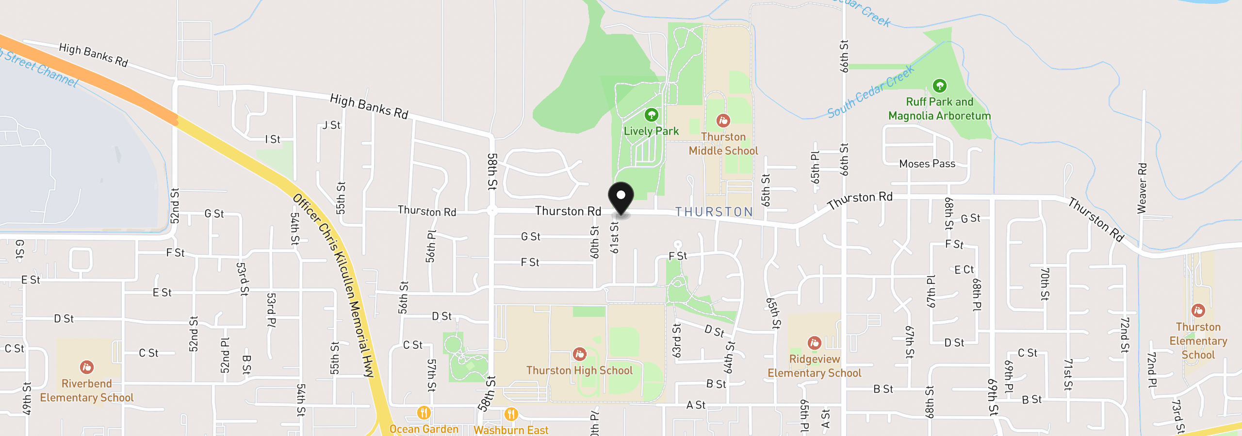Map showing the location of 6111 Thurston Rd, Springfield, OR 97478