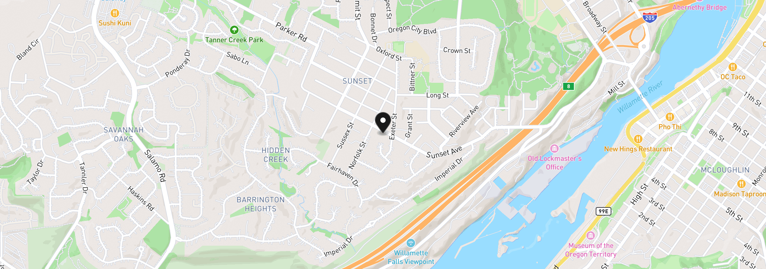 Map showing the location of 2478 Sunset Ave, West Linn, OR 97068