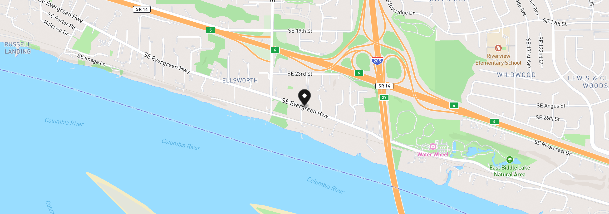 Map showing the location of 11106 SE Evergreen Hwy, Vancouver, Wa 98664