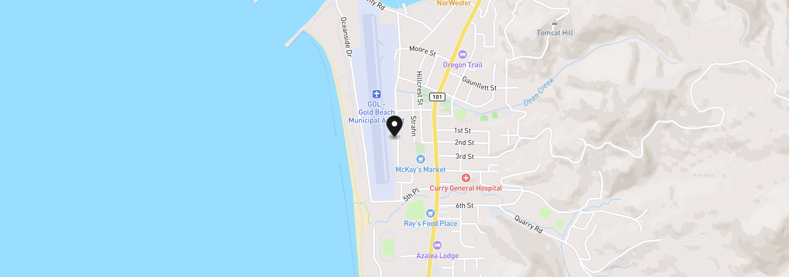 Map showing the location of 94120 Strahan St 109, Gold Beach, OR 97444