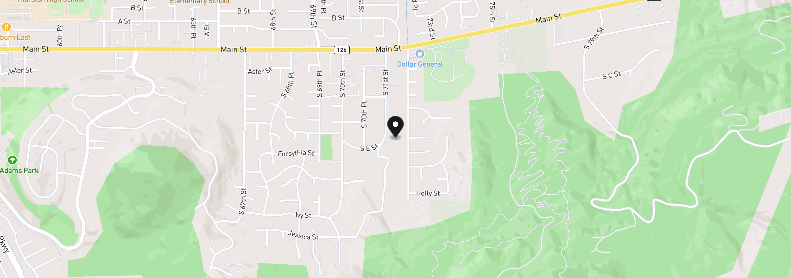 Map showing the location of 537 S 71st St, Springfield, OR 97477