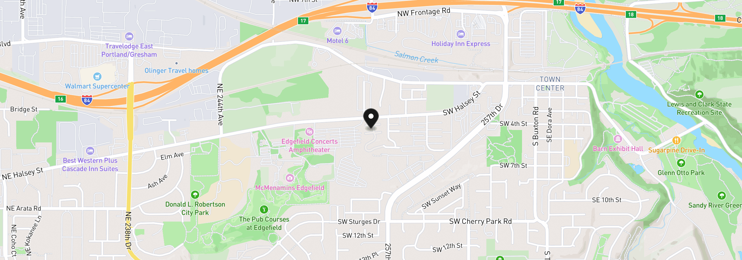 Map showing the location of 1457 SW Edgefield Meadows Ter, Troutdale, OR 97060