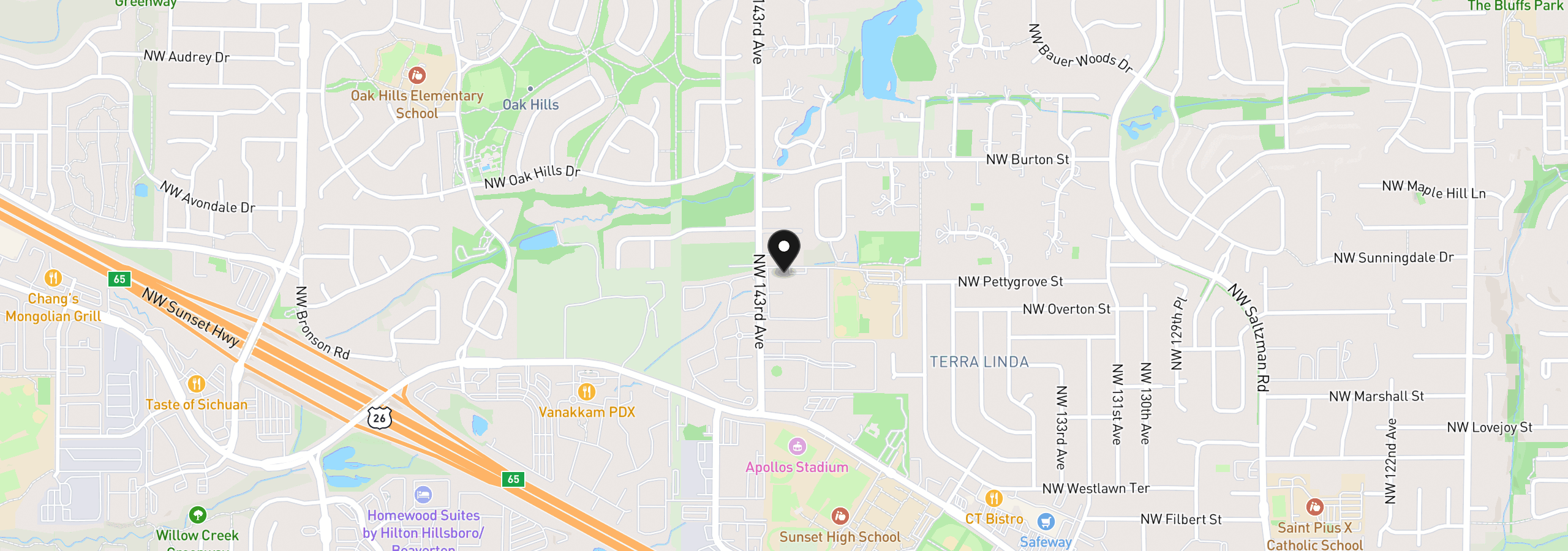 Map showing the location of 1930 NW 143rd Ave 70, Portland, OR 97229