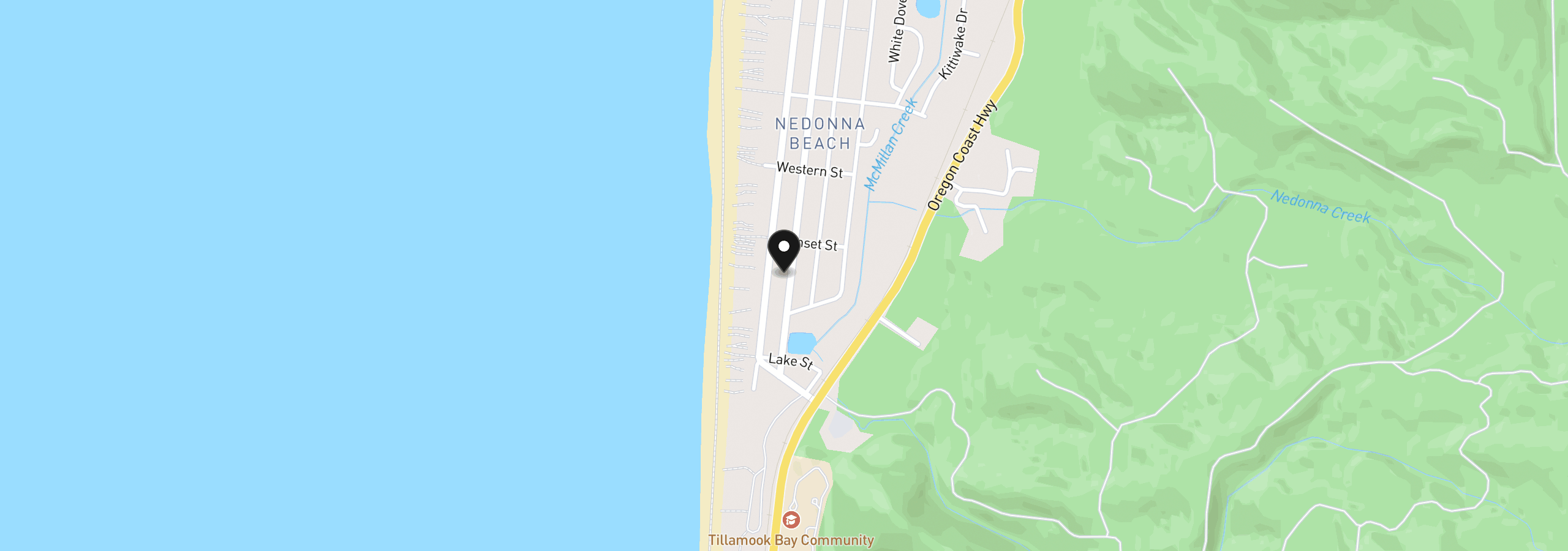 Map showing the location of 25920 Nedonna Ave, Rockaway Beach, OR 97136