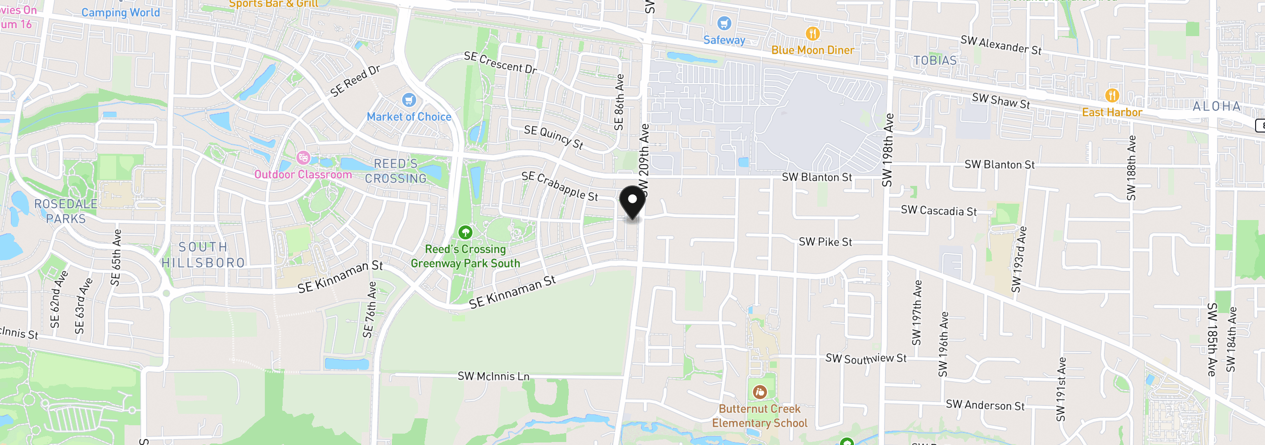 Map showing the location of 4025 SW 209th Ave, Hillsboro, OR 97123