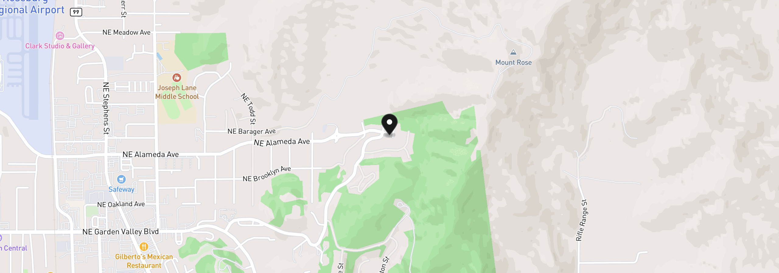 Map showing the location of 1811 NE Alameda Ave, Roseburg, OR 97470