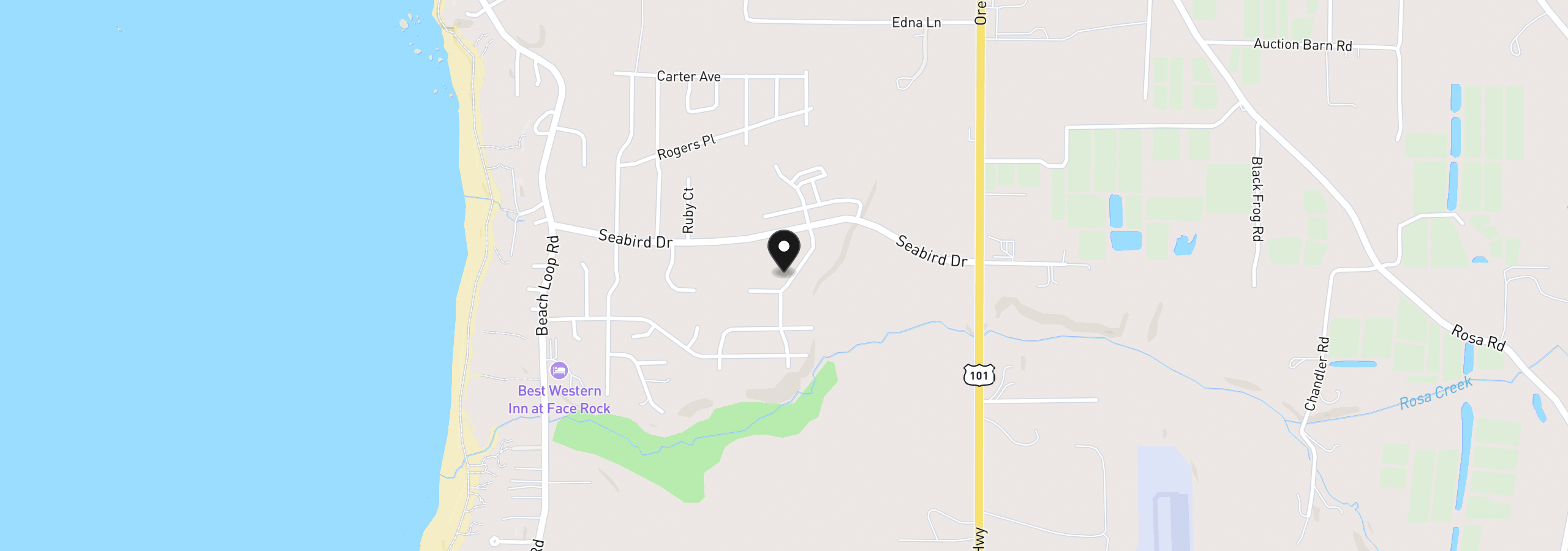 Map showing the location of 3220 Natalie Way, Bandon, OR 97411